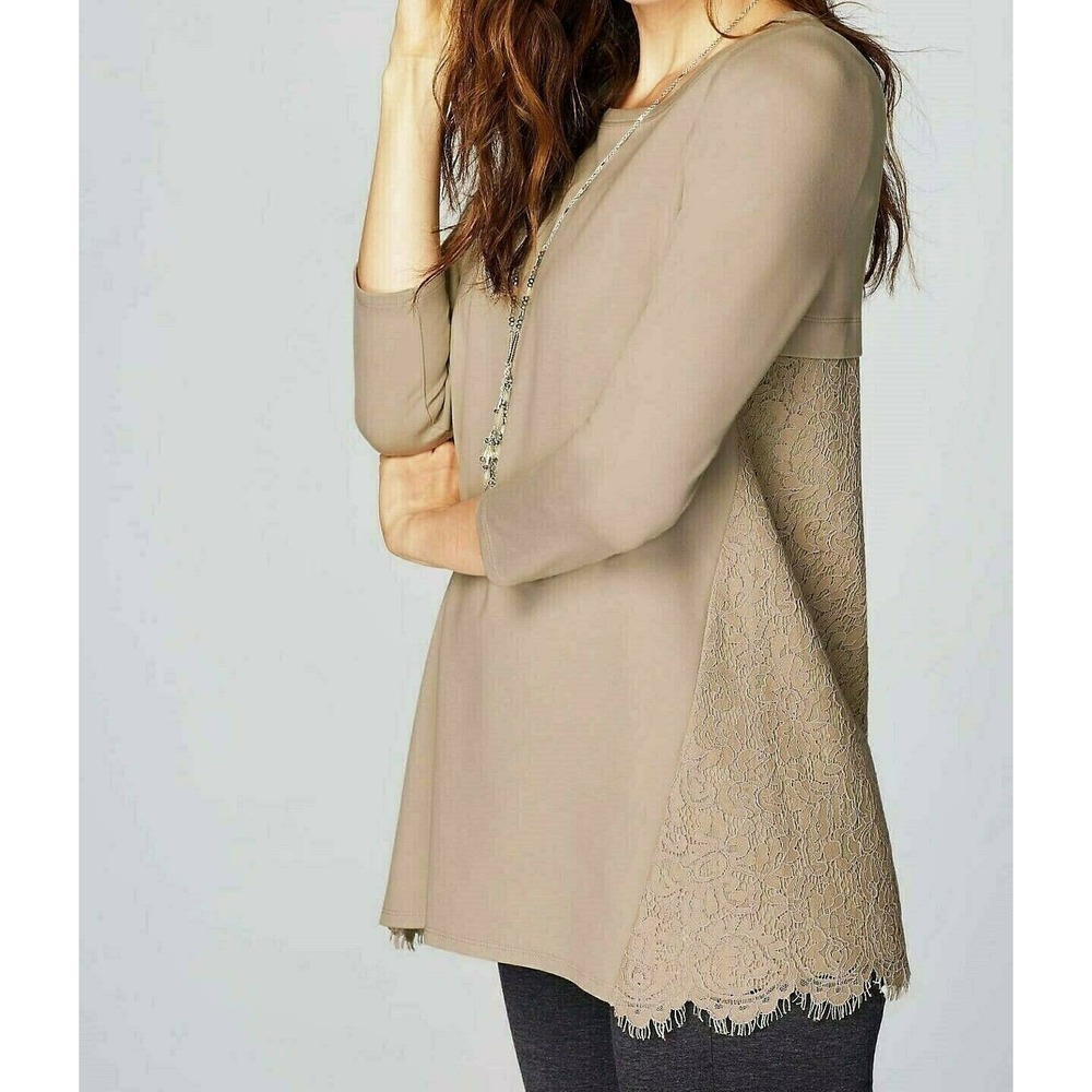 J. Jill NWT tunic‎ top knit back lace Size XLP beige mixed media Boho